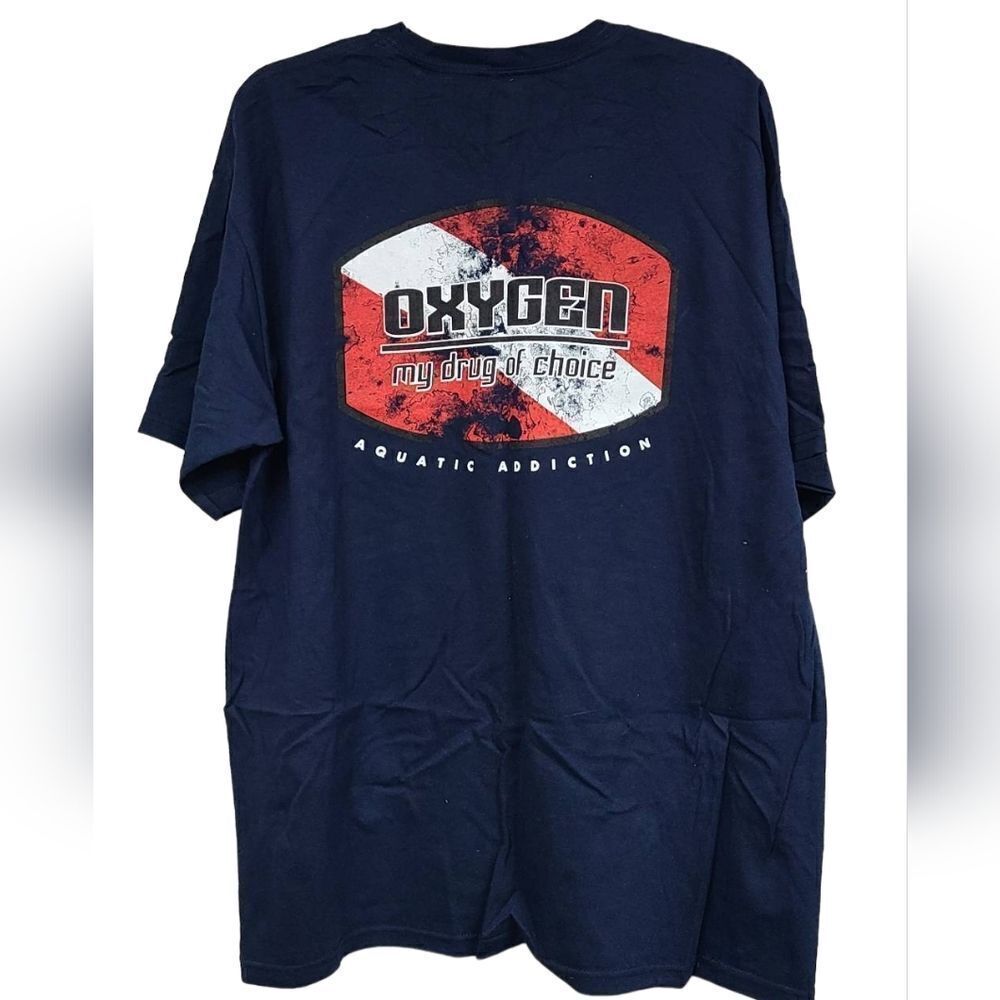 OXYGEN my Drug of Choice Men's XXL Navy Tee Aquatic Addiction Dive T-Shirt